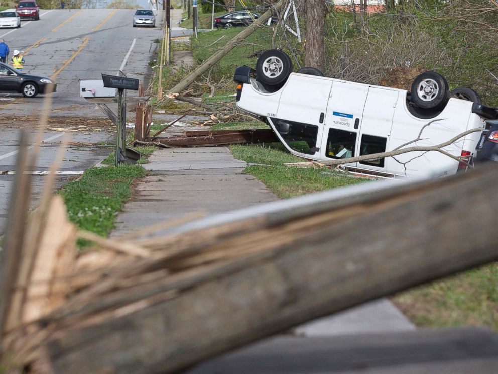 PHOTO: Damage lines Phillips Avenue the day after a tornado hit, leaving devastation throughout the eastern portion of the city, April 16, 2018, in Greensboro, N.C.