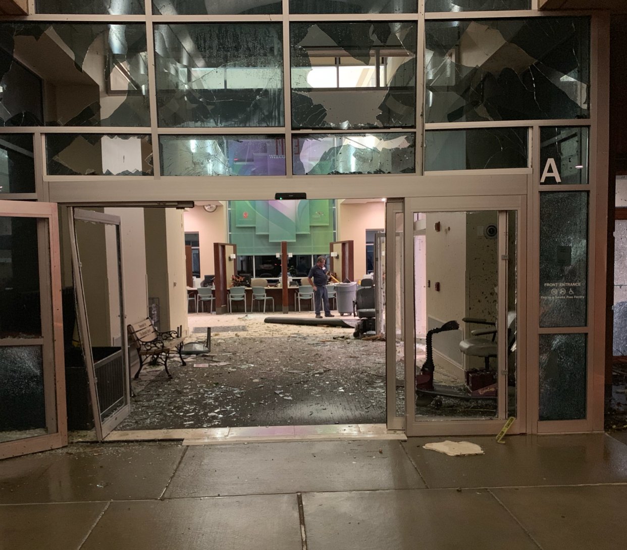 PHOTO: A tornado ripped off part of the Avera Behavioral Health Hospital's roof and caused significant damage to the building's windows, overnight Sept. 11, 2019, in Sioux Falls, S.D.