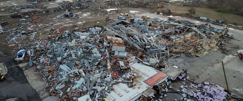 PHOTO: An aerial view of the aftermath of a tornado, in Rolling Fork, Miss., March 25, 2023.