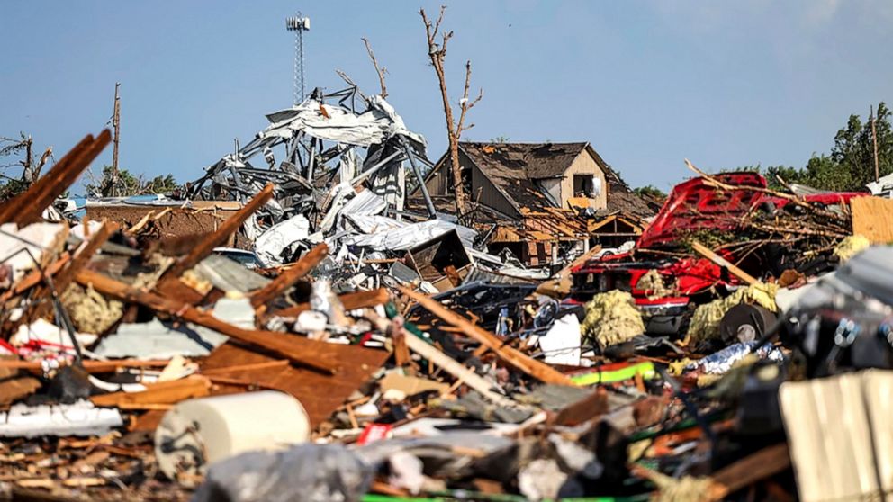PHOTO: Debris covers a residential area in Perryton, Texas, June 15, 2023, after a tornado struck the town.
