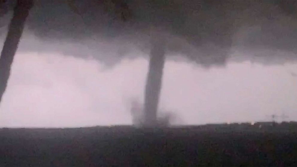 PHOTO: This Oct. 20, 2019, image made from video by Twitter user @AthenaRising shows the tornado near Rockwall, Texas, northeast of downtown Dallas.