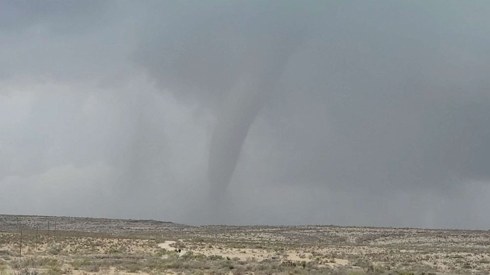 PHOTO: A tornado is seen at Fort Stockton, Texas, U.S., May 1, 2022, in this still image taken a video posted on social media. Video taken May 1, 2022. 