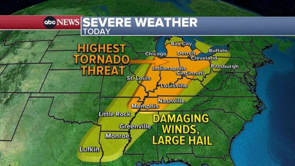 PHOTO: Tornadoes are possible in the Midwest on Wednesday.