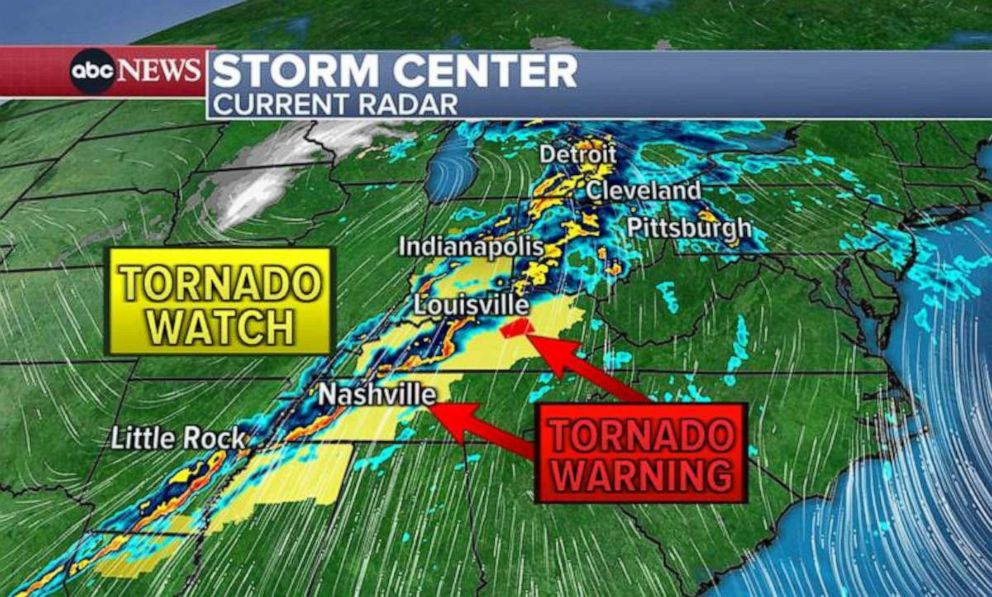 PHOTO: A line of severe storms sparked tornadoes overnight in Missouri, Kentucky, Illinois and Arkansas. More were expected early Saturday.