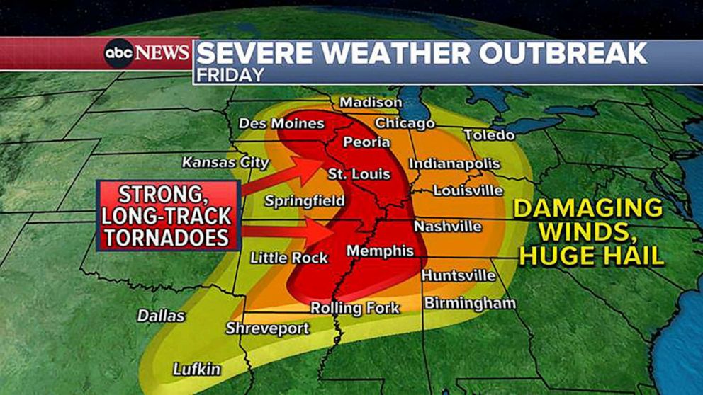 PHOTO: Then from 5 pm to 10 pm these long-track, potentially violent tornadoes EF4 to EF5 could develop from Iowa to IL, MO, TN, AR and MS