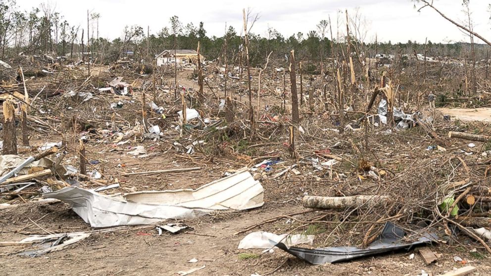 The view of the destruction caused by a massive tornado in Beauregard, Ala., March. 08, 2019.