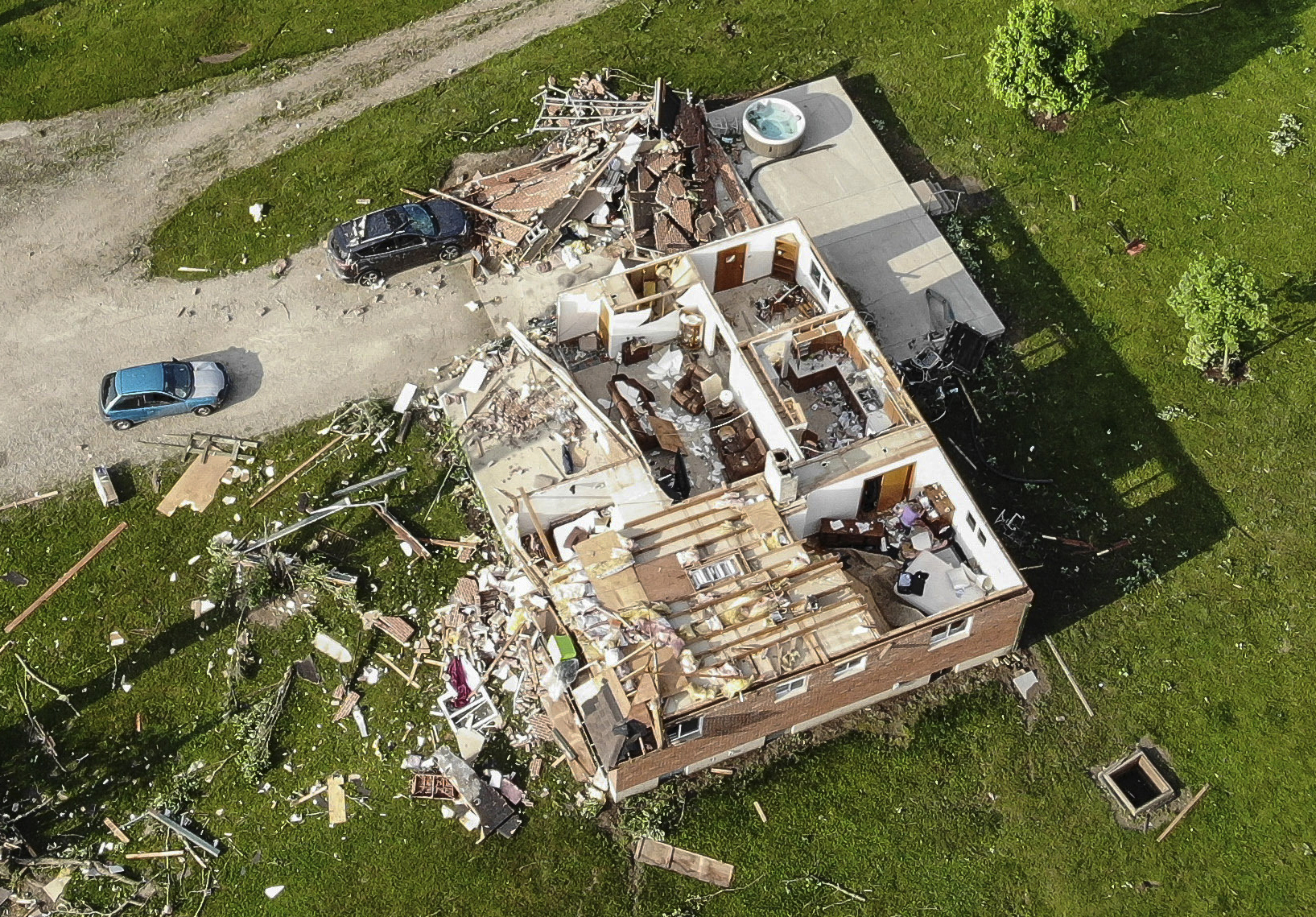 PHOTO: Storm damaged homes remain after a tornado passed through the area the previous evening, May 28, 2019, in Brookville, Ohio.
