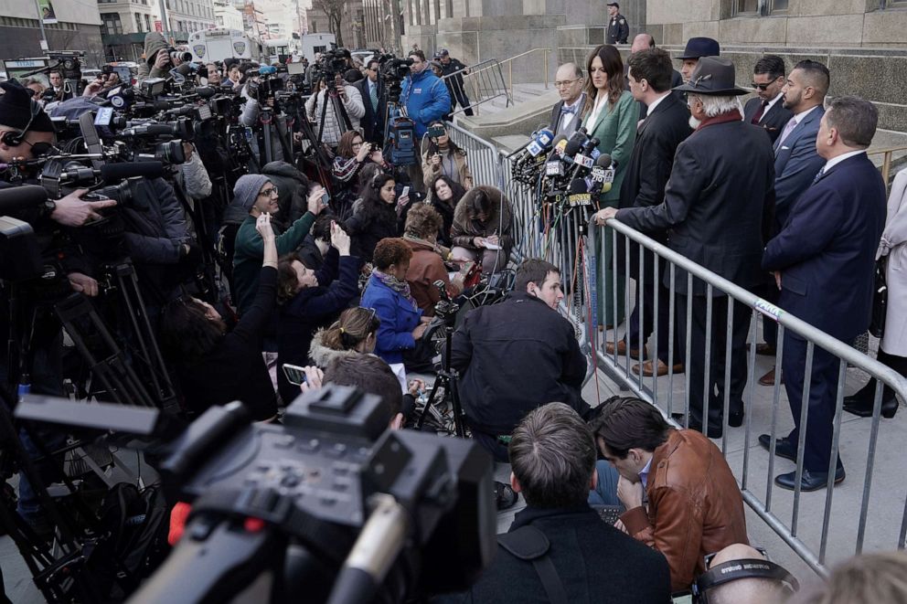 PHOTO: Film producer Harvey Weinstein's lawyer Donna Rotunno speaks to the media following his sentencing at New York Criminal Court after his sexual assault trial in New York City, March 11, 2020.