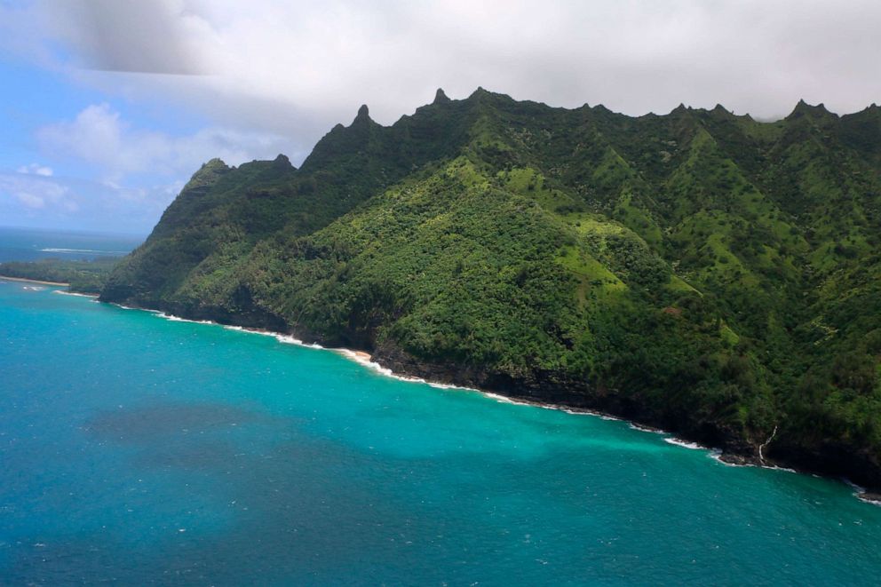 PHOTO: A photo shows an area over Napali Coast State Wilderness Park where search and rescue are searching for a tour Helicopter that disappeared in Hawaii with several people aboard on Dec. 27, 2019.