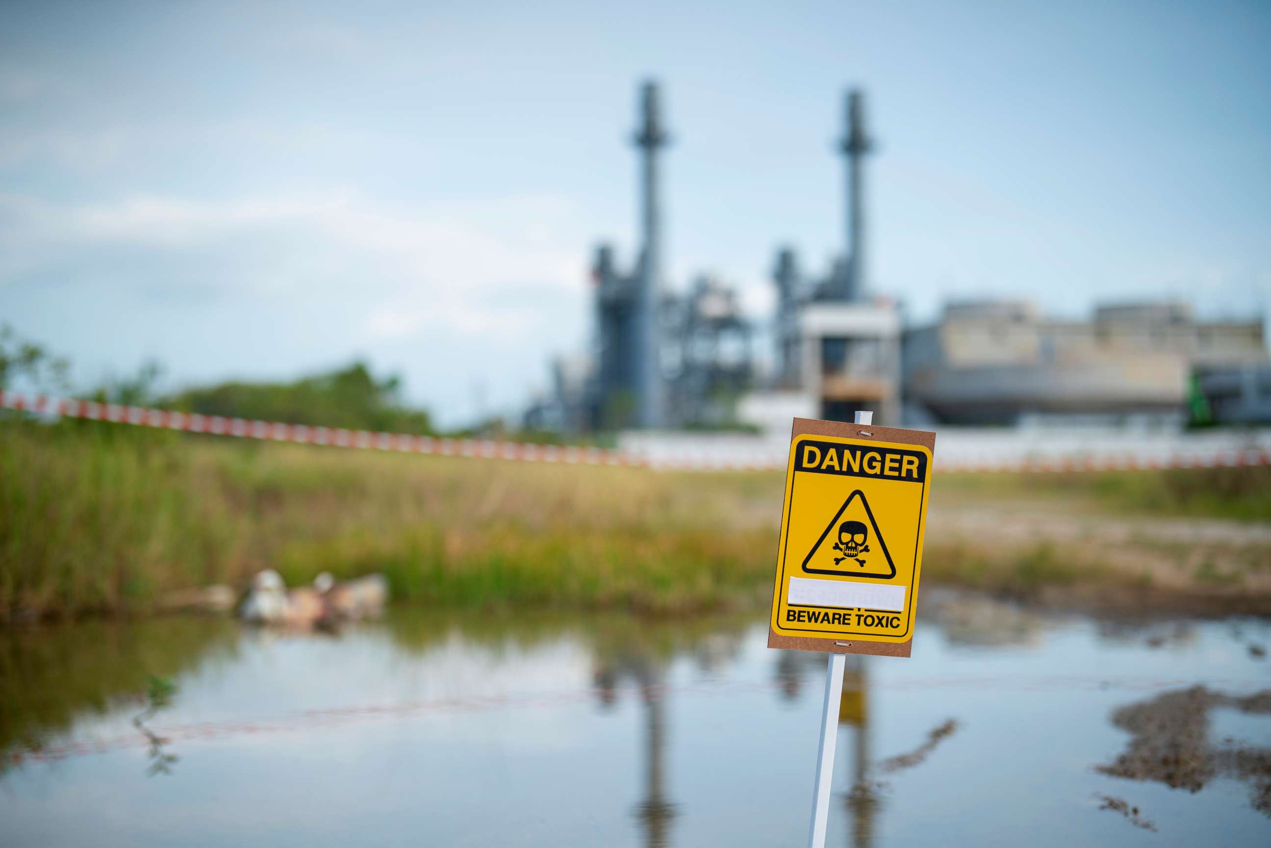 PHOTO: Stock photo of a hazard sign in water.