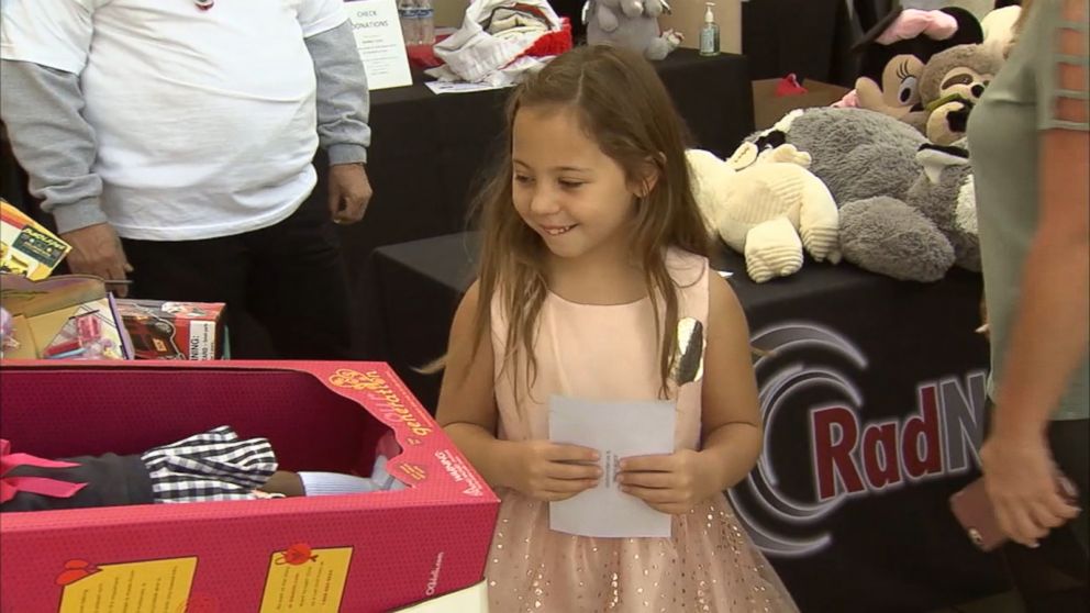 PHOTO: Sophia Novotny, 7, helped organize a toy drive for children who lost their toys in the California fires, Nov. 19, 2018.