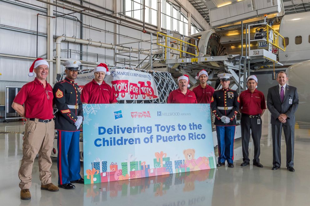 PHOTO: Toys for Tots partnered with Hasbro, Inc. and Hillwood Airways to fly thousands of toys from the U.S. to Puerto Rico, which is still recovering from Hurricane Maria.