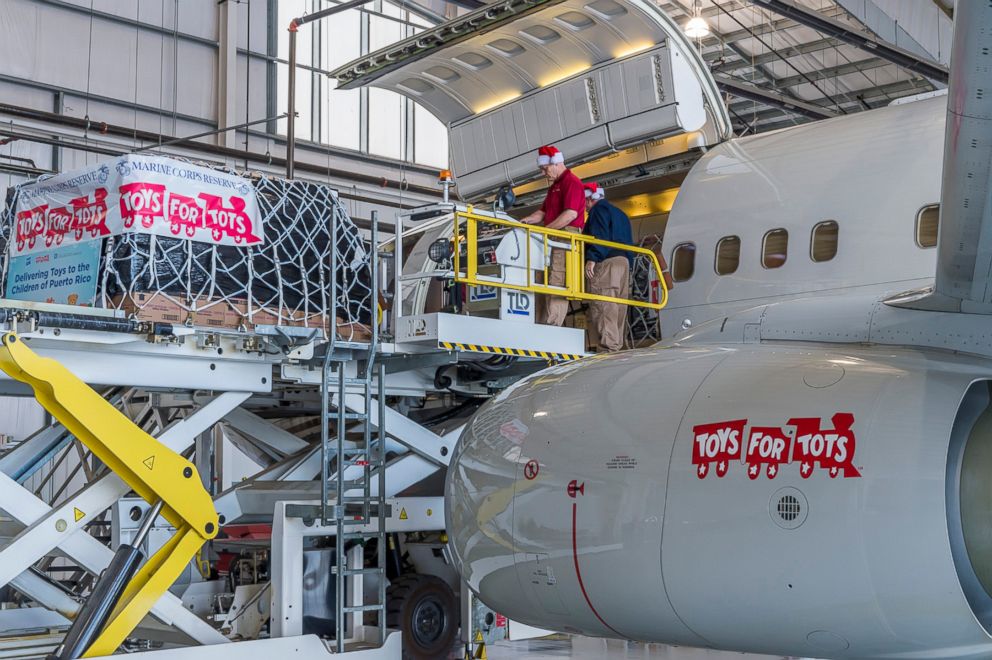 PHOTO: Toys for Tots partnered with Hasbro, Inc. and Hillwood Airways to fly thousands of toys from the U.S. to Puerto Rico, which is still recovering from Hurricane Maria.