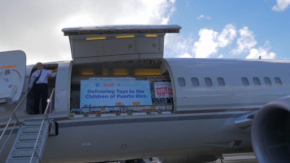 PHOTO: Toys for Tots partnered with Hasbro Inc. and private charter company Hillwood Airways to bring 30,000 the toys to the Puerto Rico, still recovering from Hurricane Maria.