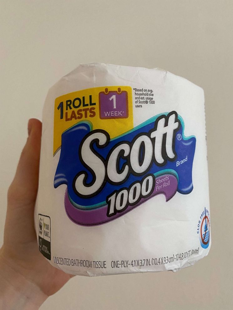 PHOTO: A roll of Scott toilet paper that has 1,000 sheets of bath tissue.