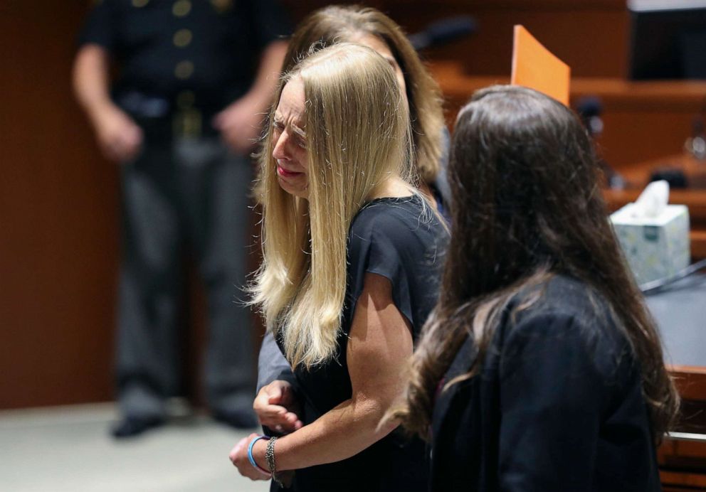 PHOTO: Tracy Johnson, the baby's paternal grandmother and mother of the baby's father Trey Johnson, cries after delivering a statement during Brooke Skylar Richardson's sentencing hearing, Sept. 13, 2019, in Lebanon, Ohio.