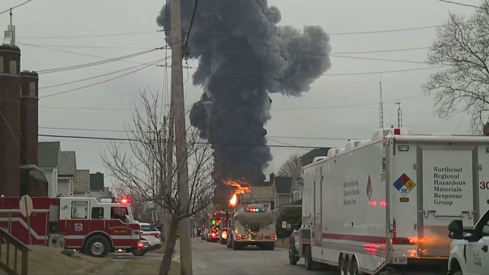 VIDEO: Controlled burn of toxic chemicals after train derailment goes 'as planned'