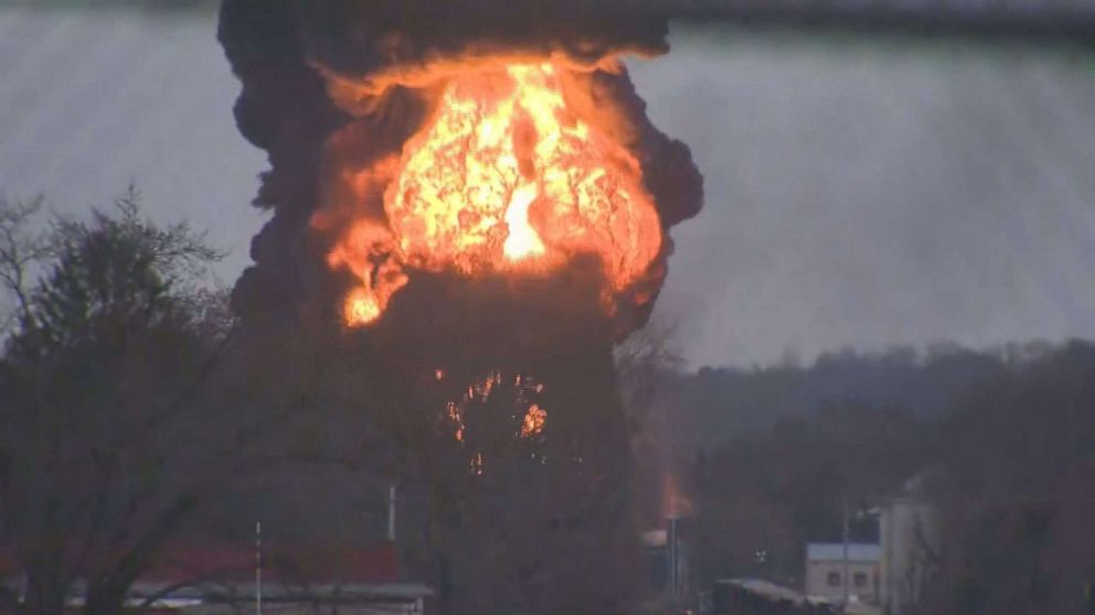 PHOTO: A controlled release of toxic materials is conducted following a train derailment in East Palestine, Ohio, Feb. 6, 2023.