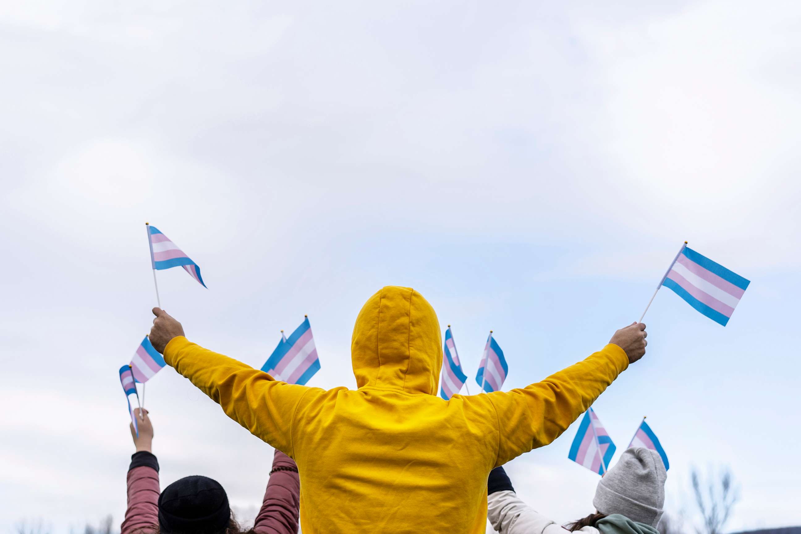 PHOTO: Transgender holding two transgender flags in the sky
