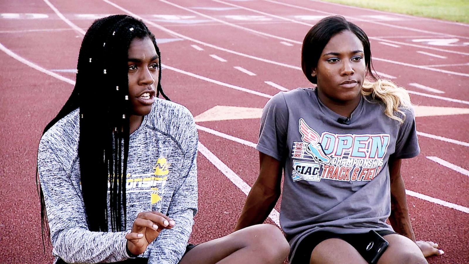 PHOTO: Andraya Yearwood (left) and Terry Miller two transgender track and field student-athletes, open up about their experiences facing backlash in an interview with ABC News' Linsey Davis.