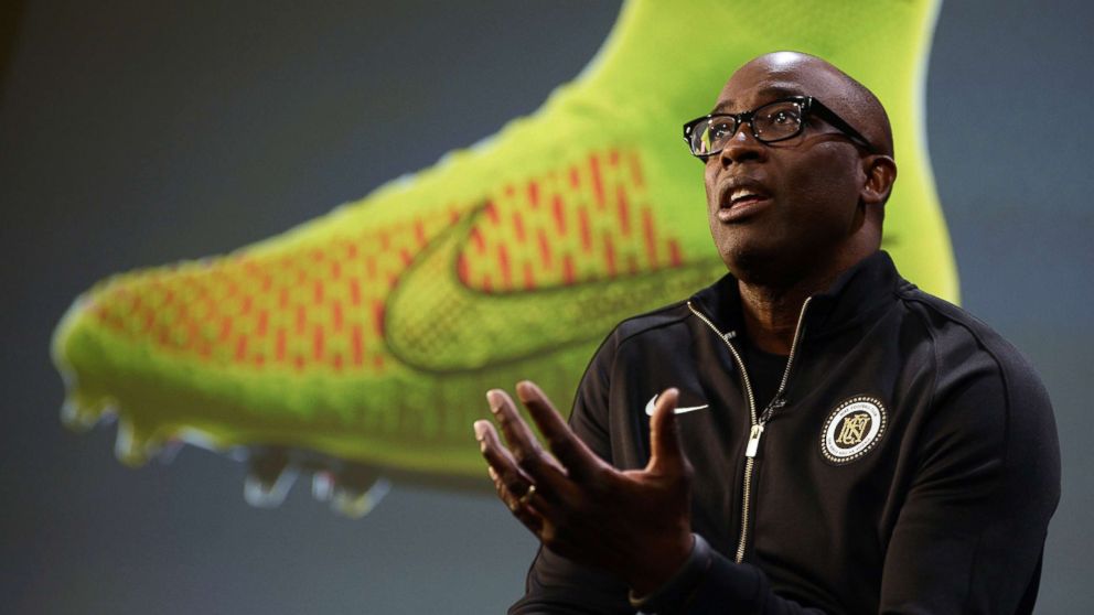 Trevor Edwards presents Nike's new "Magista" football boot in Barcelona on March 6, 2014.  Nike announced, on March 15, 2018, that Edwards has resigned as CEO and will retire in August.