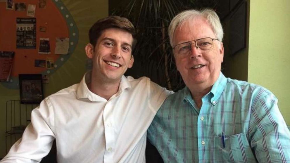 PHOTO: Trevor Cadigan, 26, a former intern at ABC station WFAA in Dallas, seen with his father Jerry Cadigan, died after a helicopter crashed into the East River and flipped upside down March 11, 2018.
