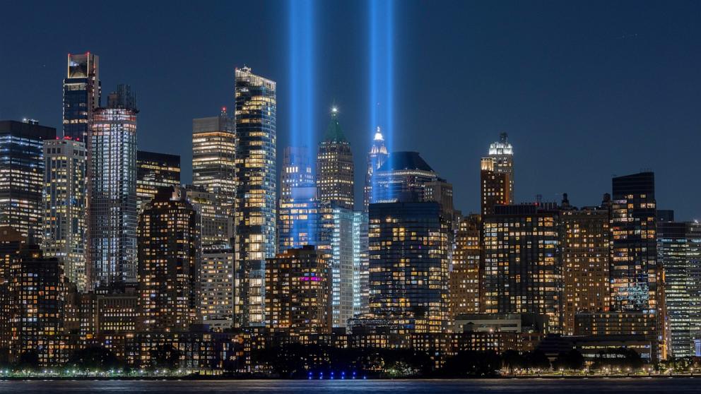 PHOTO: The Tribute in Light is illuminated over lower Manhattan in New York City, September 10, 2026.