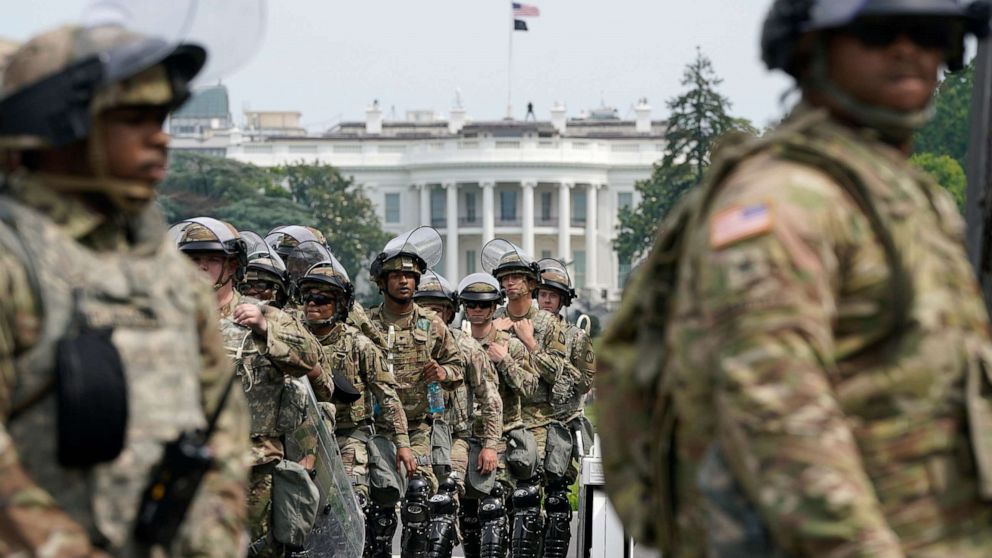 PHOTO: National Guard members deploy near the White House as peaceful protests are scheduled against police brutality and the death of George Floyd, on June 6, 2020, in Washington, D.C.