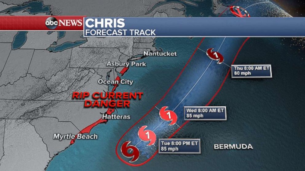 PHOTO: Tropical Storm Chris is expected to turn into a hurricane and travel up along the East Coast.