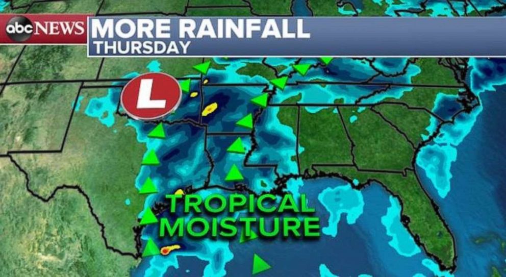 PHOTO: Rain will arrive in the already waterlogged Gulf and Southern Plains later this week.