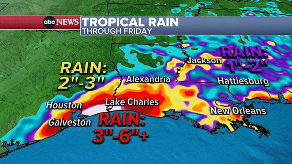 PHOTO: Up to a half a foot of rain is possible south of Houston with Houston getting 3" to 4” of rain Wednesday night into Thursday.