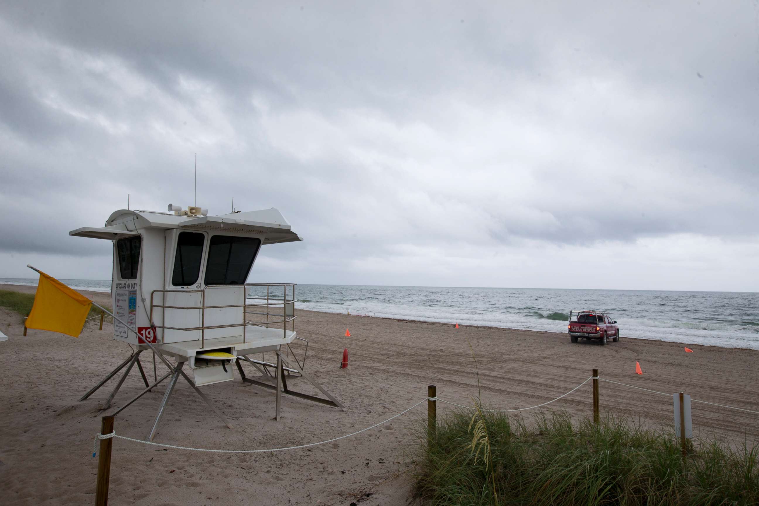 PHOTO: Empty beaches and low-hanging clouds are shown, May 25, 2018, at Fort Lauderdale Beach in Fort Lauderdale, Fla.