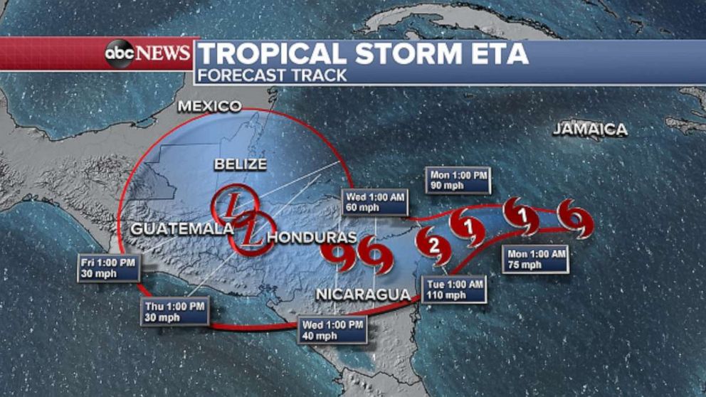 PHOTO: Tropical Storm Eta forecast track map.