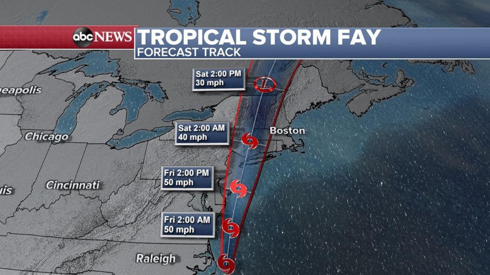 PHOTO: Tropical Storm Fay is set to bring heavy rain to the East Coast through Saturday.
