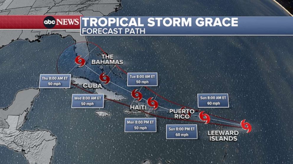 PHOTO: Tropical Storm Grace is closing in on the northeastern Caribbean this weekend.