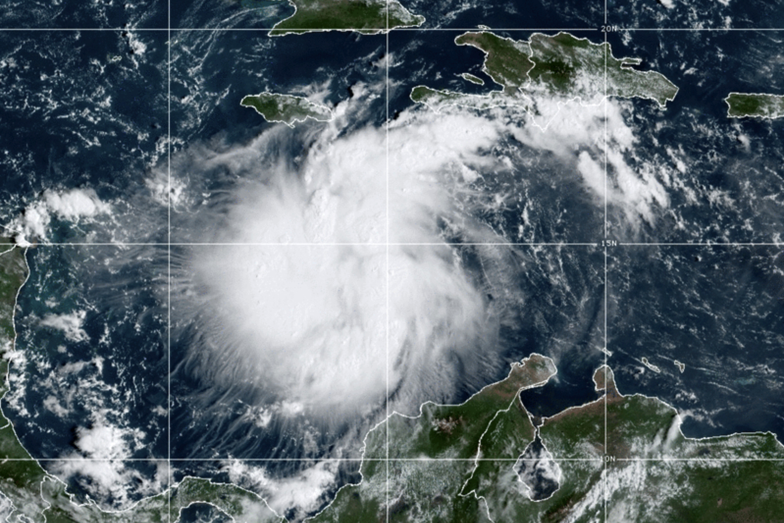 PHOTO: This satellite image provided by the National Oceanic and Atmospheric Administration shows Tropical Storm Ian over the central Caribbean, on Sept. 24, 2022.