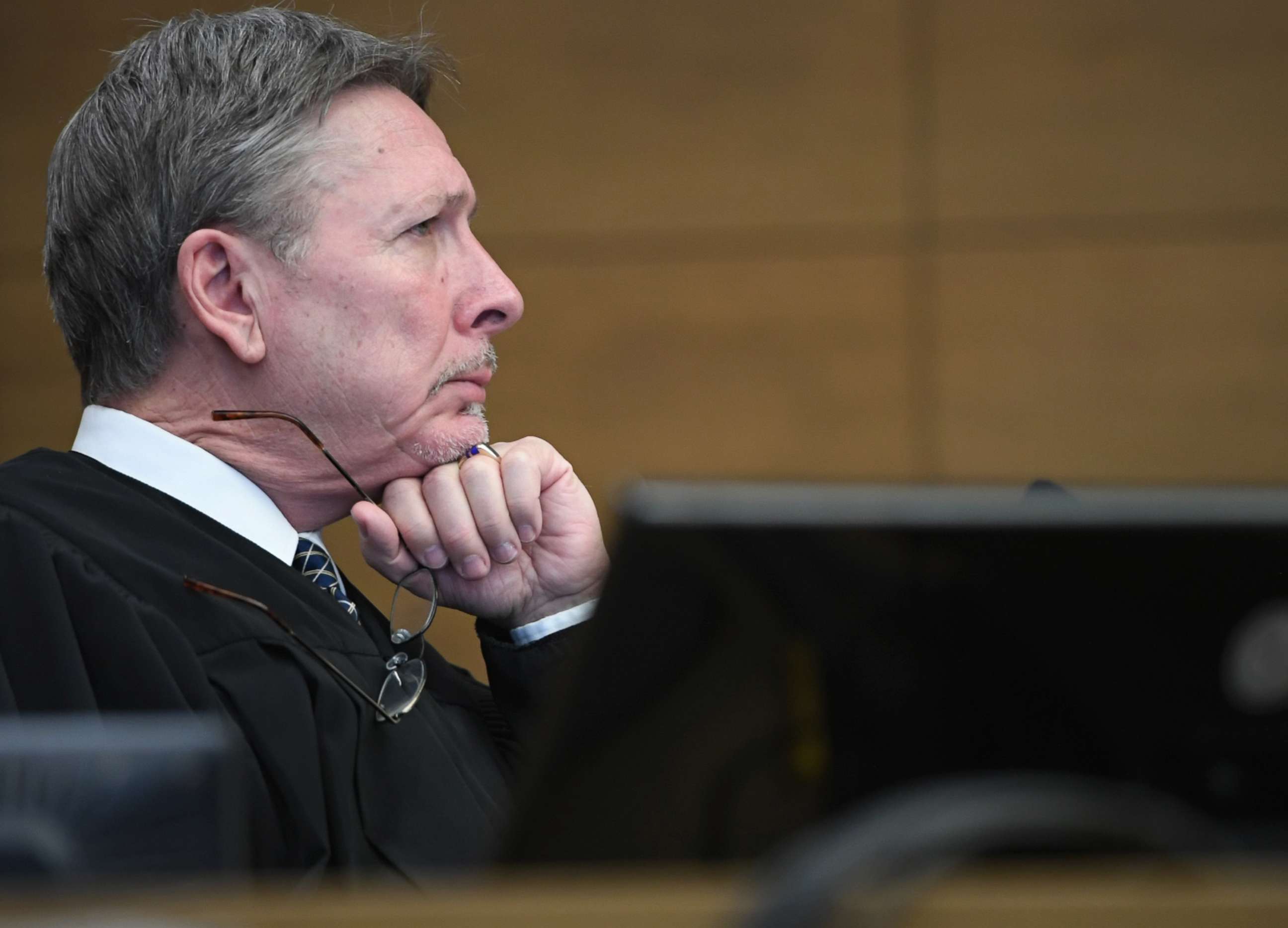 PHOTO: District Court Judge Bruce Jones presides over his courtroom at the Lindsey-Flanigan Courthouse in Denver, Feb. 28, 2020.