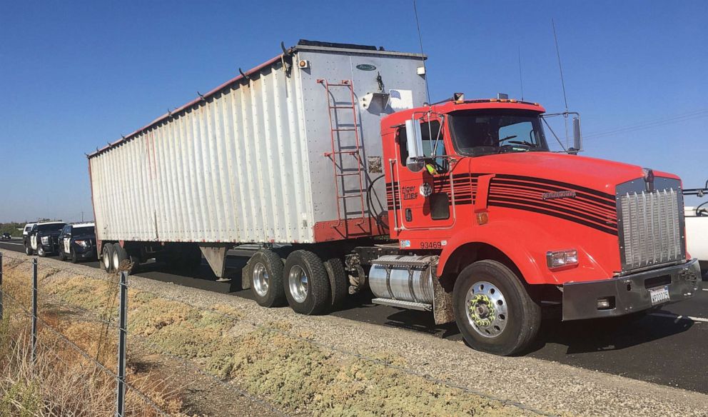 PHOTO: A skydiver was struck and killed by a semi after being blown off course and colliding with the truck near Lodi, Calif., Sept. 26, 2019.