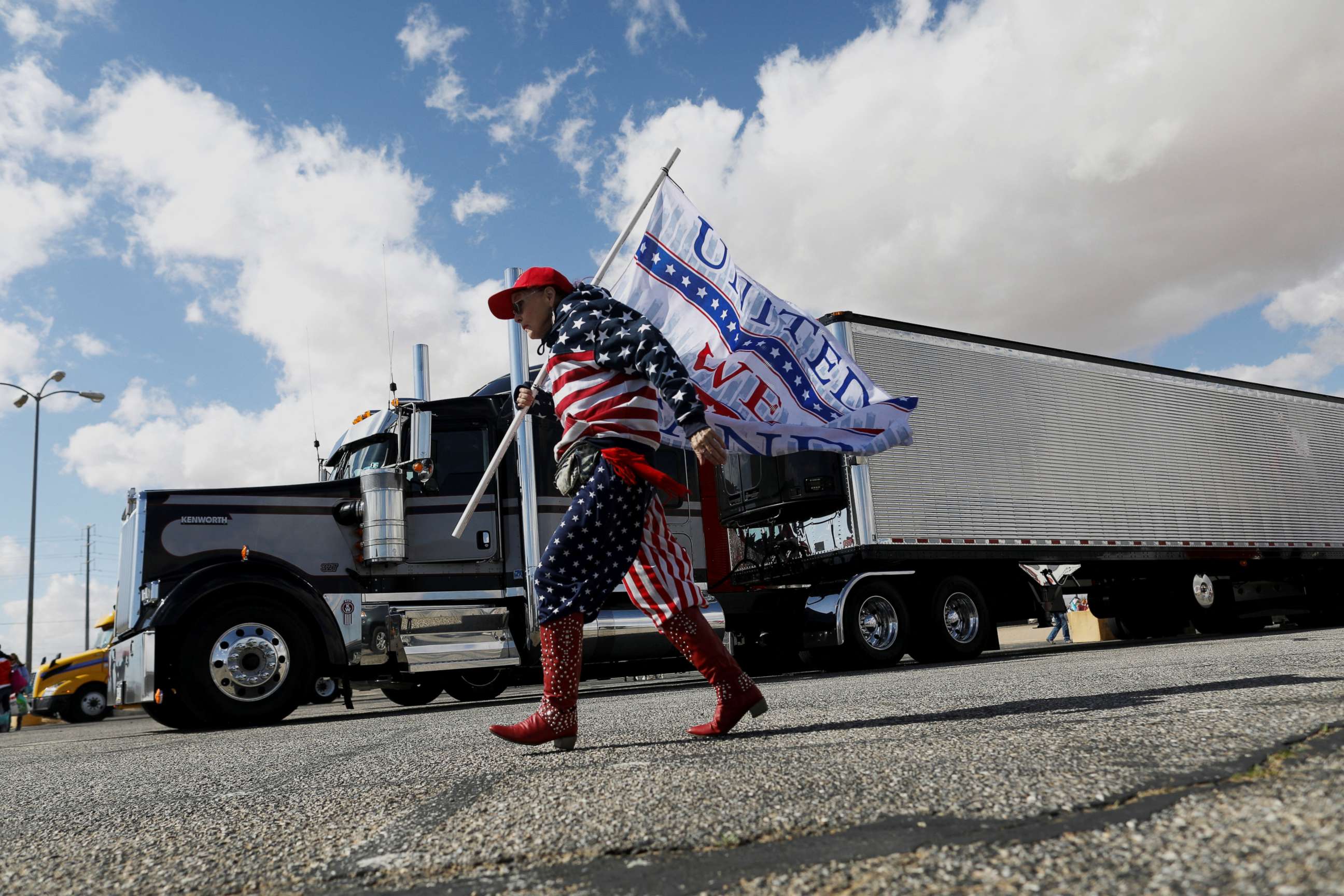 PHOTO: Truckers and supporters gather in California before a convoy leaves for the nation's capital to protest against COVID-19 vaccine mandates, Feb. 22, 2022.