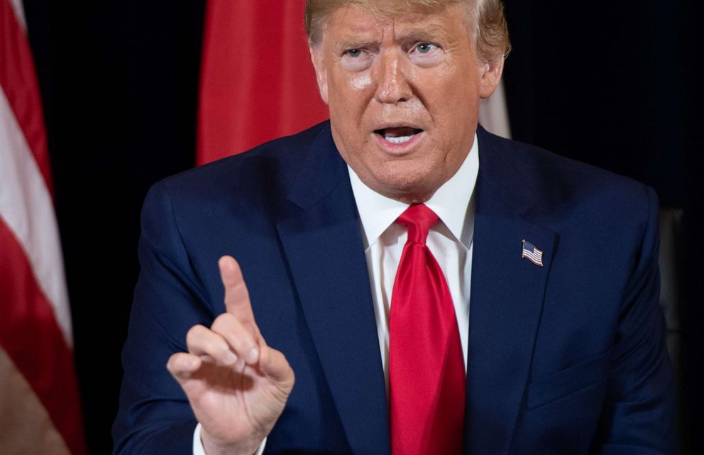 PHOTO: In this file photo taken on September 23, 2019 US President Donald Trump speaks during a meeting with Polish President Andrzej Duda on the sidelines of the UN General Assembly in New York.