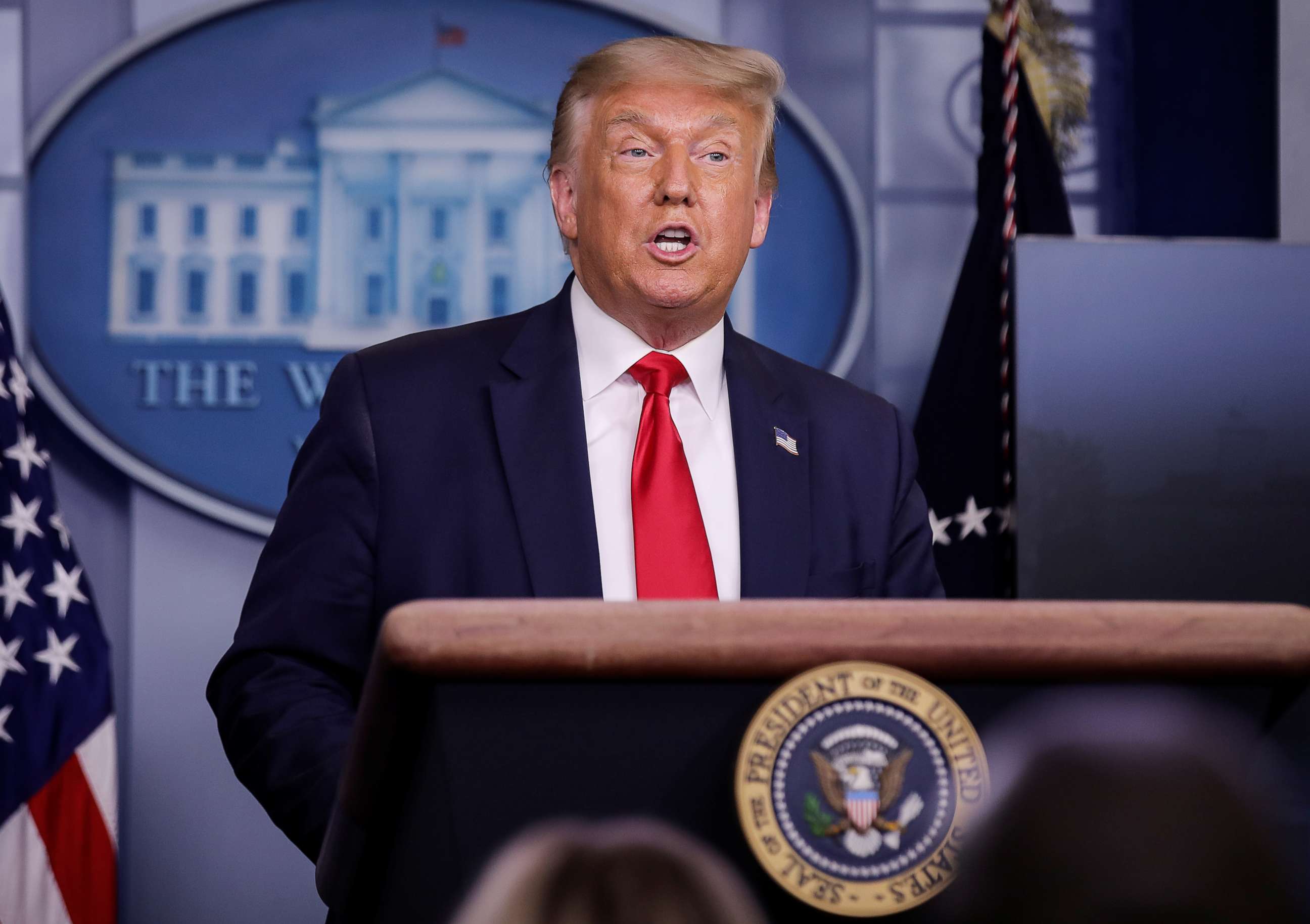 PHOTO: U.S. President Donald Trump speaks during a coronavirus disease (COVID-19) task force news briefing at the White House in Washington, July 28, 2020.