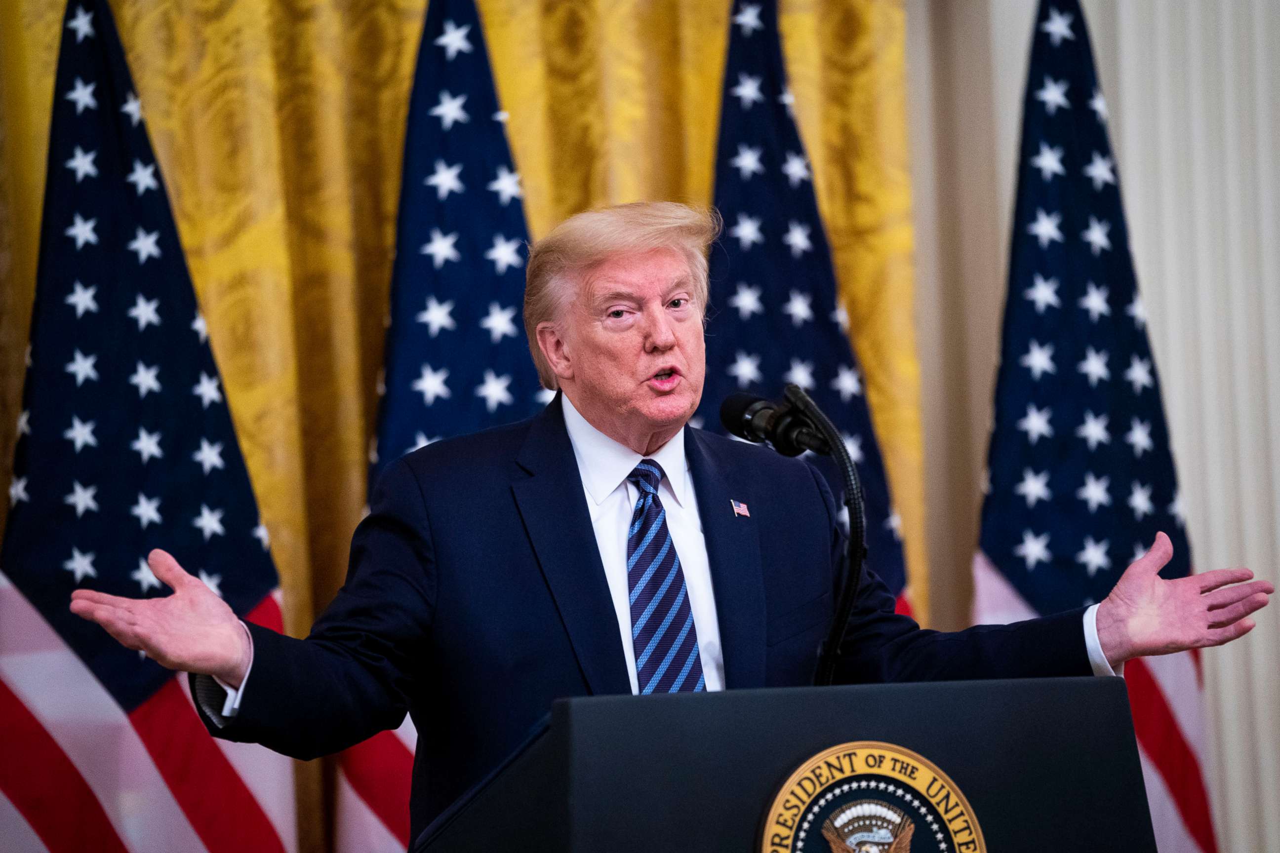 PHOTO: President Donald Trump delivers remarks at the White House in Washington, during an event about protecting America's seniors, Thursday, April 30, 2020.