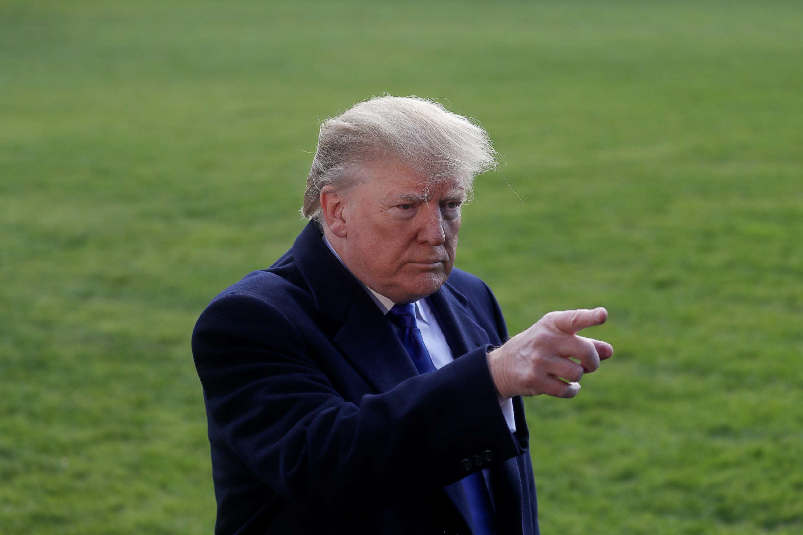 PHOTO: President Donald Trump speaks to reporters as he departs for travel to Georgia from the South Lawn of the White House in Washington, Nov. 8, 2019.