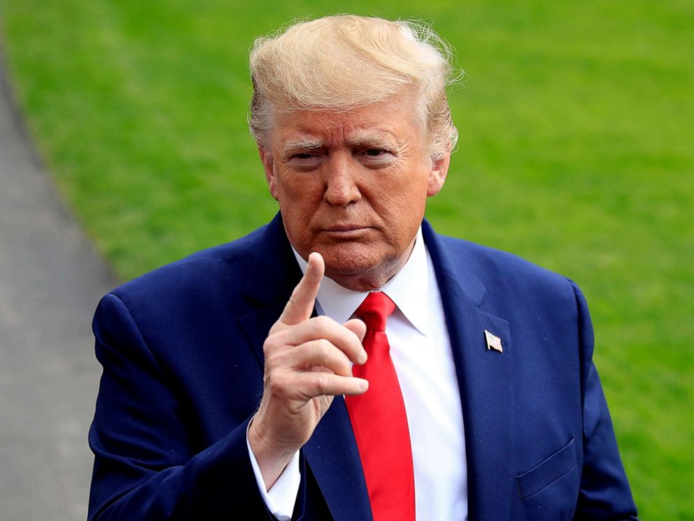 PHOTO: President Donald Trump speaks to reporters as he leaves the White House, Oct. 25, 2019, in Washington, to travel to South Carolina.