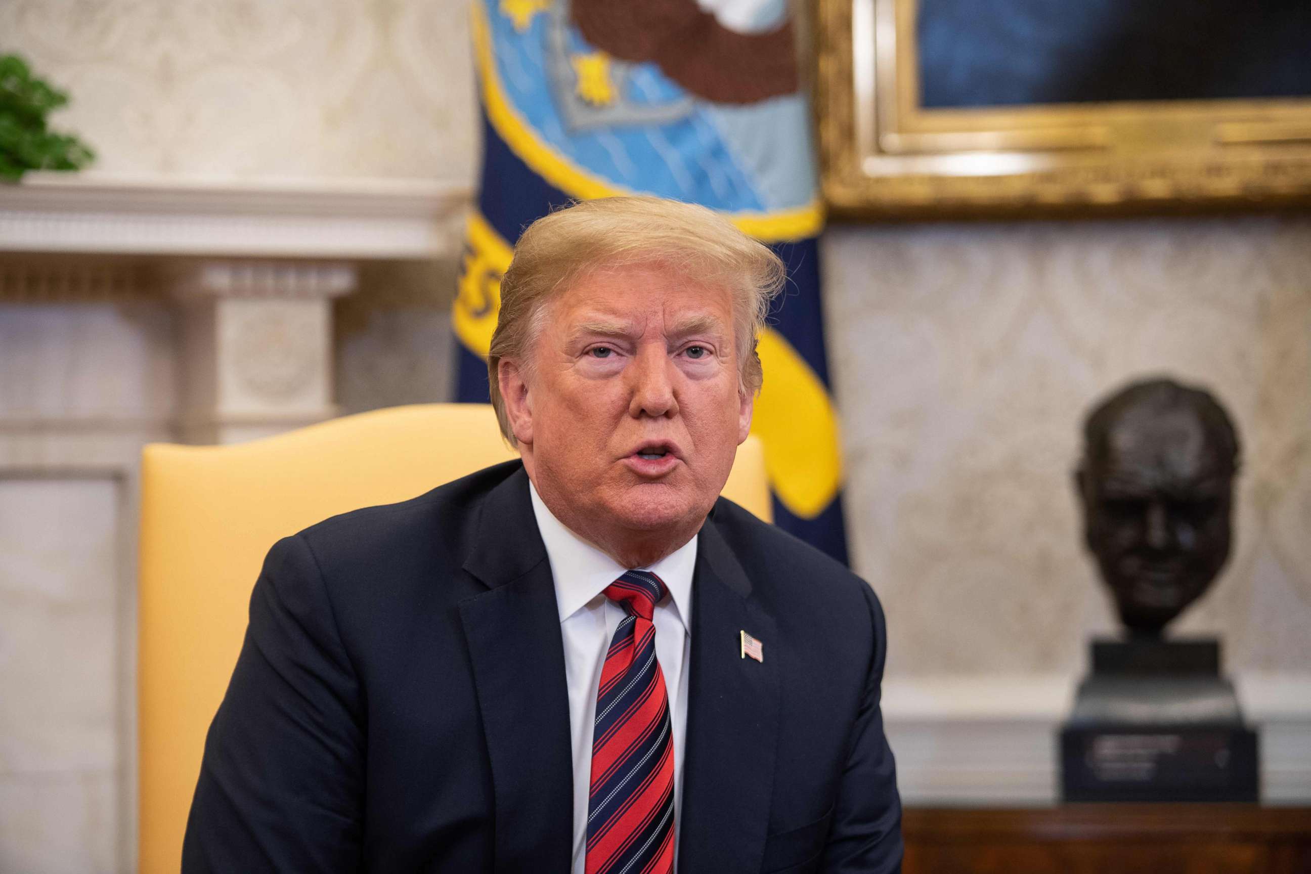 PHOTO: President Donald Trump speaks to the press in the Oval Office at the White House, May 26, 2018.