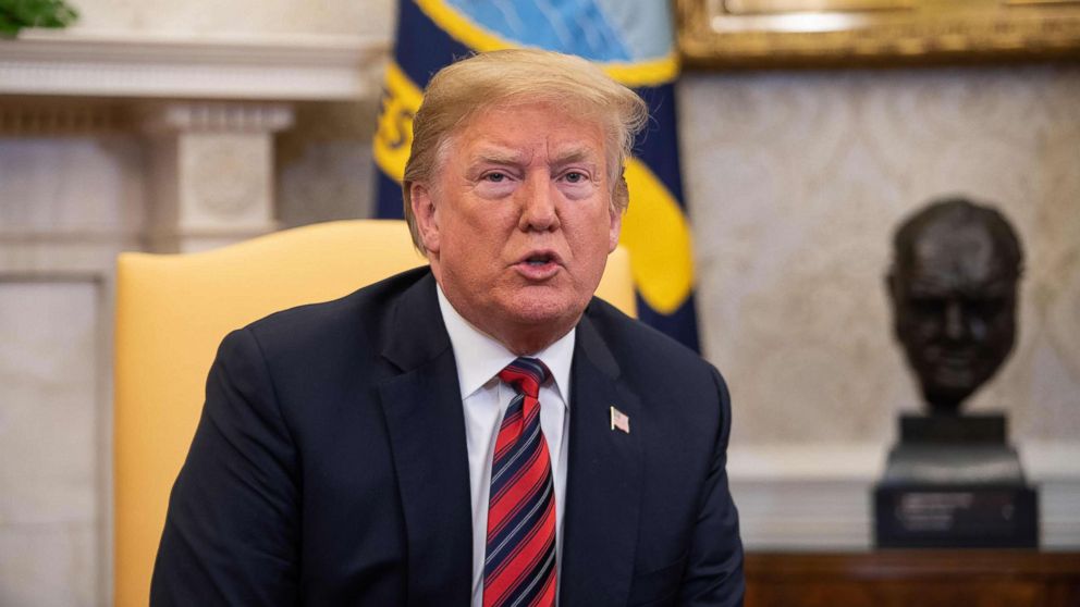President Donald Trump speaks to the press in the Oval Office at the White House, May 26, 2018.