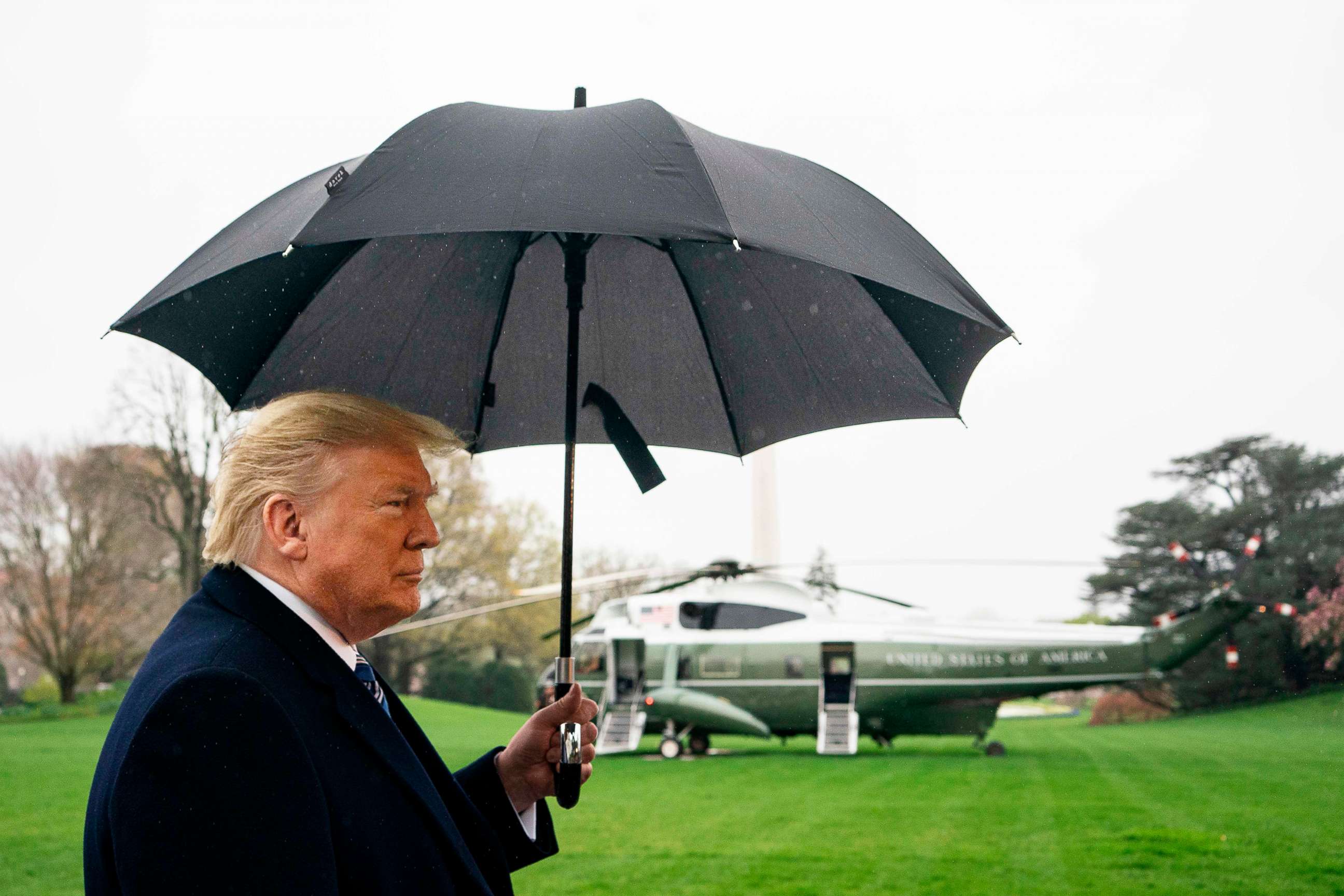 PHOTO: President Donald Trump departs the White House, in Washington, for Norfolk, Va., on March 28, 2020, to attend the departure ceremony for the hospital ship USNS Comfort headed to New York.