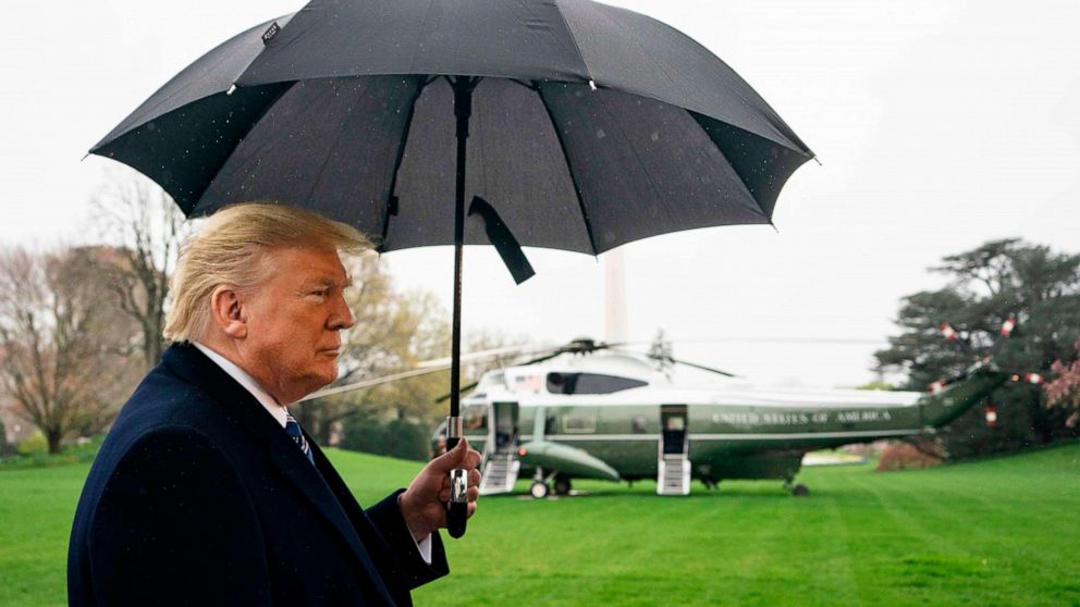 PHOTO: President Donald Trump departs the White House, in Washington, for Norfolk, Va., on March 28, 2020, to attend the departure ceremony for the hospital ship USNS Comfort headed to New York.