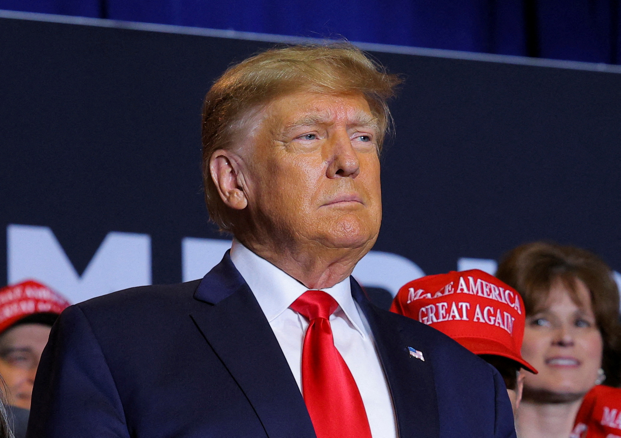 PHOTO: Former President and Republican presidential candidate Donald Trump attends a campaign event in Manchester, N.H., April 27, 2023.