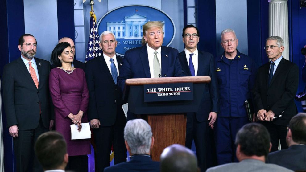 PHOTO: President Donald Trump speaks during a Coronavirus Task Force briefing at the White House, March 17, 2020.